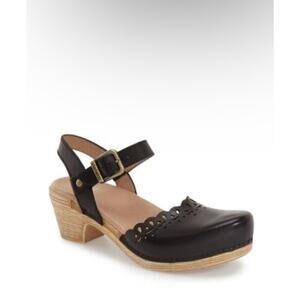 Dansko Marta Black Leather Cutout Mary Jane Clogs Women's US Size 12 EU 42